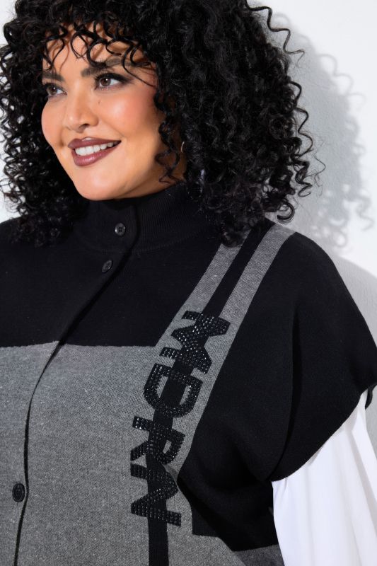 Color Block Cap Sleeve Turtleneck Cardigan