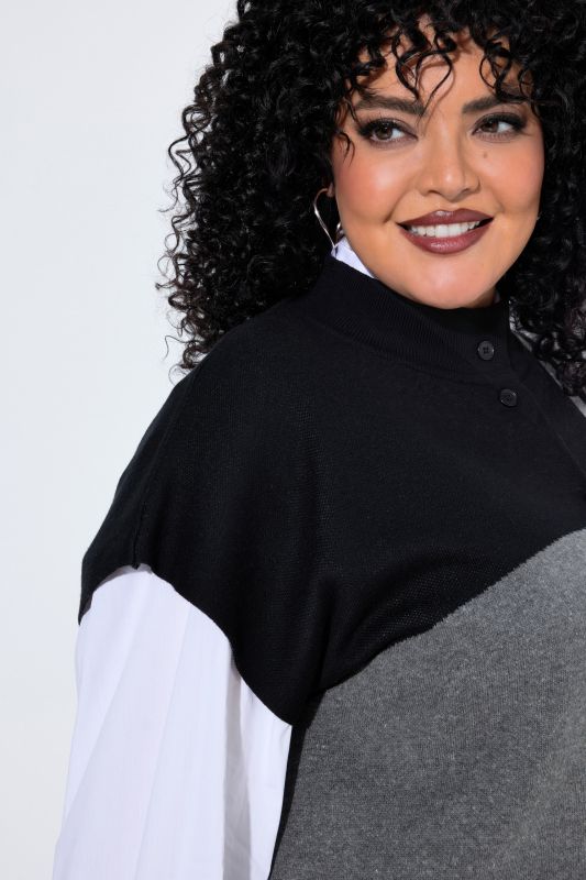Color Block Cap Sleeve Turtleneck Cardigan