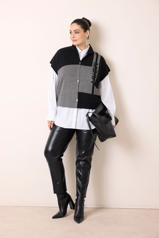 Color Block Cap Sleeve Turtleneck Cardigan