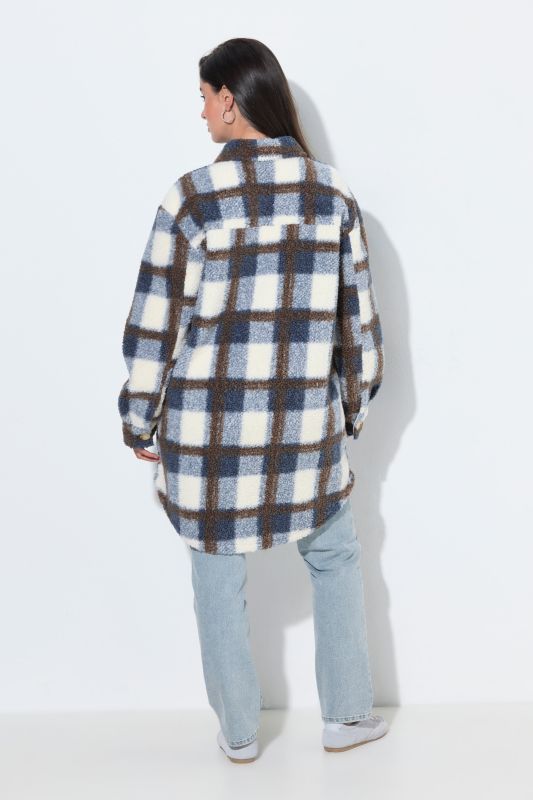 Plaid Longline Teddy Fleece Jacket