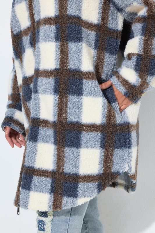 Plaid Longline Teddy Fleece Jacket