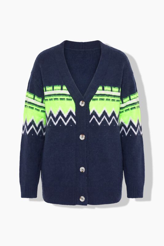 Neon Alpine Stripe Long Sleeve Cardigan