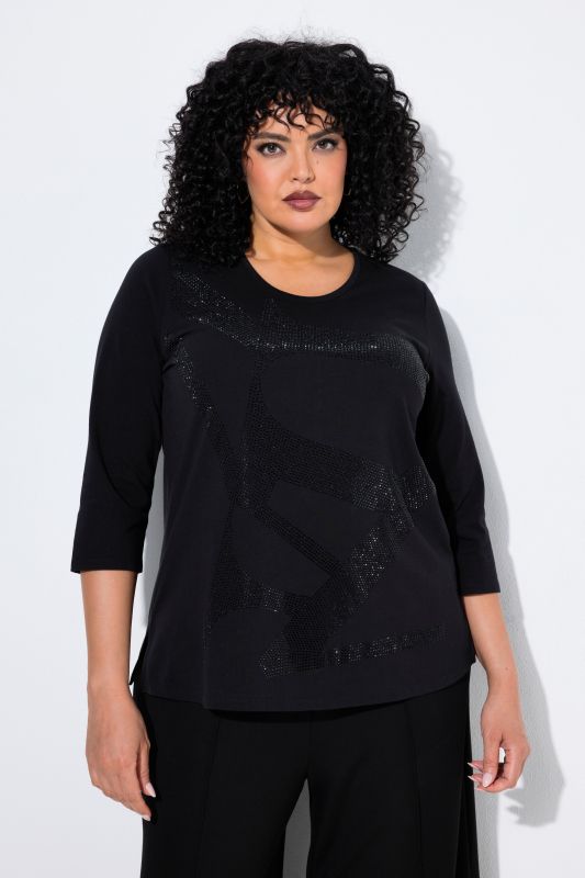 Tonal Rhinestone 3/4 Sleeve Tee