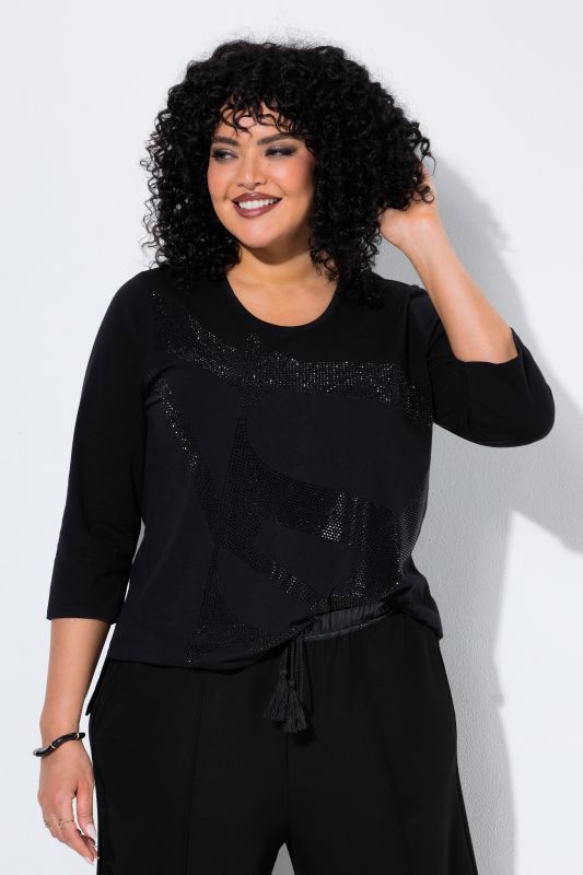 Tonal Rhinestone 3/4 Sleeve Tee