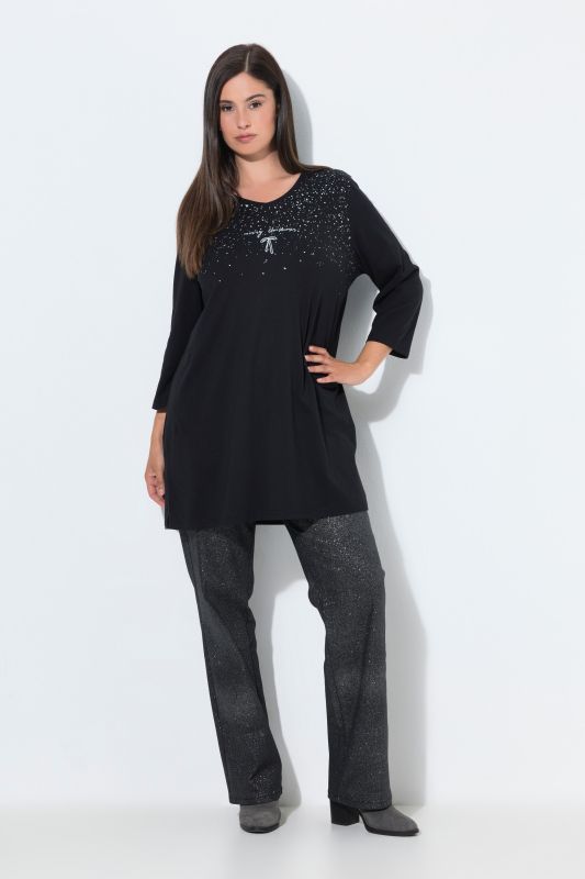 Merry Christmas Glitter Print 3/4 Sleeve Tunic Tee