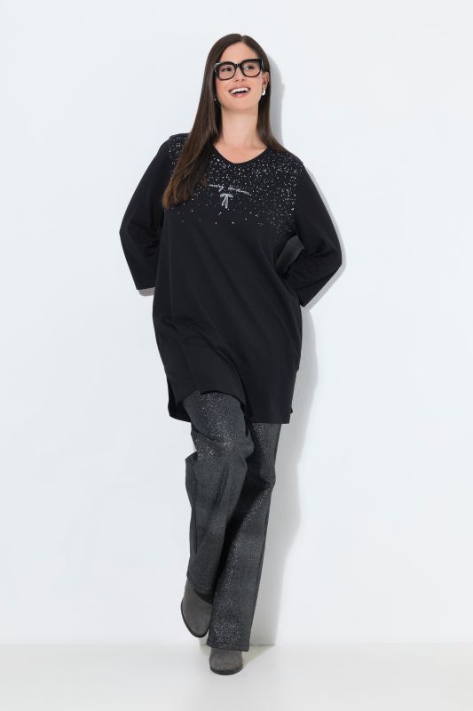 Merry Christmas Glitter Print 3/4 Sleeve Tunic Tee