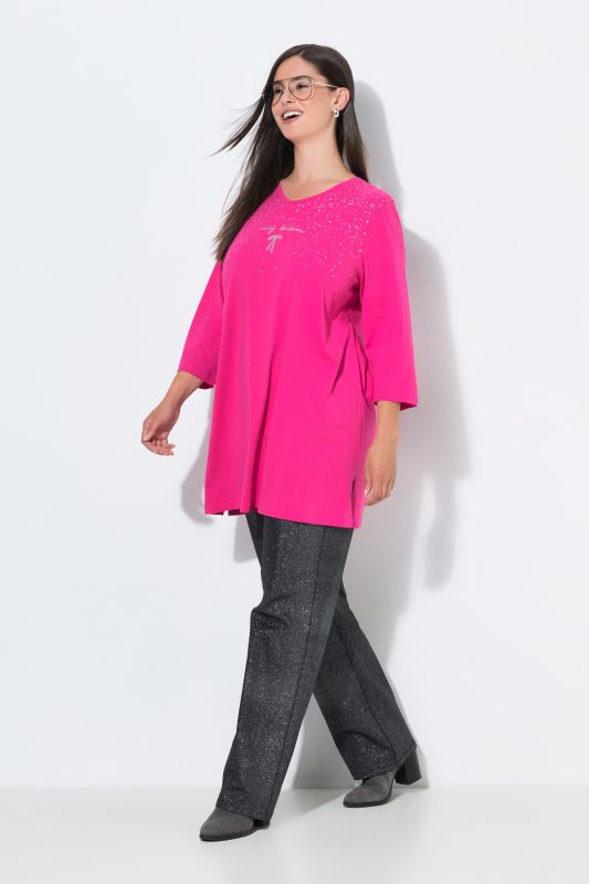 Merry Christmas Glitter Print 3/4 Sleeve Tunic Tee