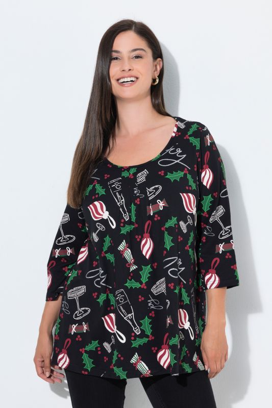 Festive Christmas Print 3/4 Sleeve Tee