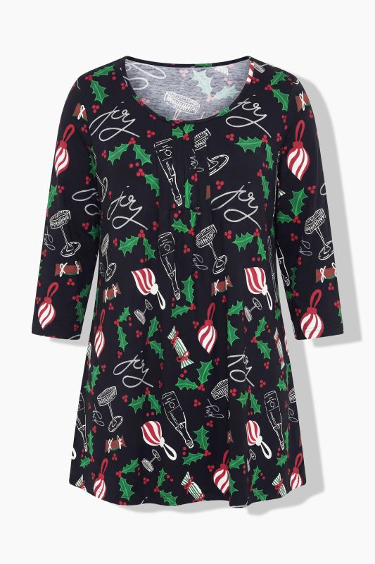 Festive Christmas Print 3/4 Sleeve Tee