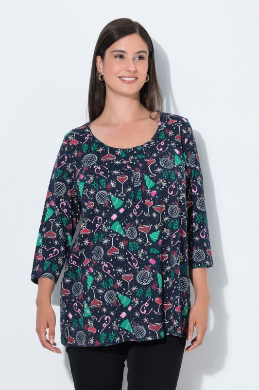 Festive Christmas Print 3/4 Sleeve Tee