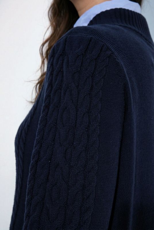 Cable Knit Mock Neck Zip-Up Cardigan