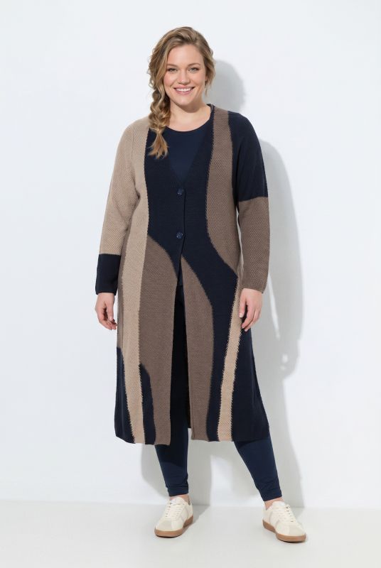 Eco Cotton Extra Long Colorblock Cardigan
