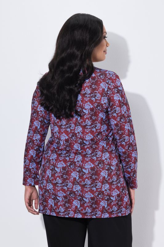 Matte Jersey Floral Vine Notch Neck Knit Tunic Tee