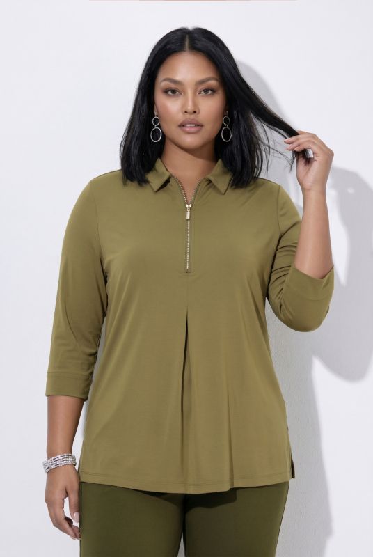 Swarovski Zipper 3/4 Sleeve Punto T-Shirt Blouse
