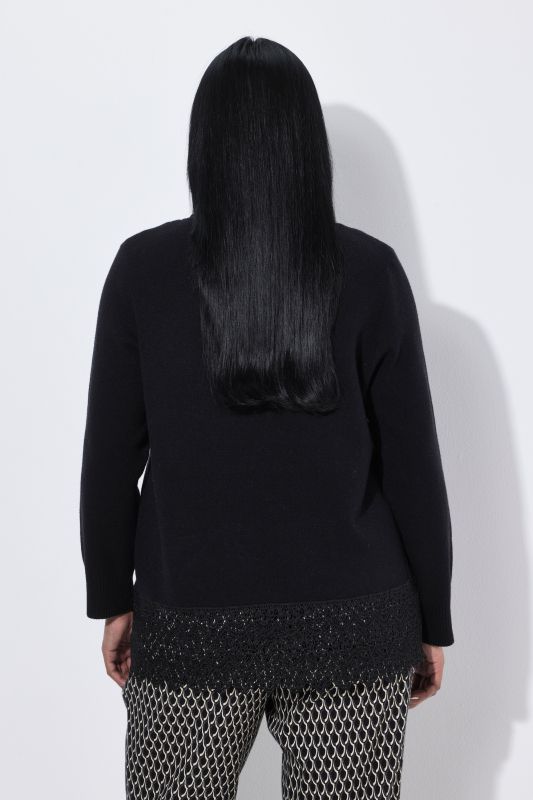 Scalloped Lace Trim Turtleneck Sweater