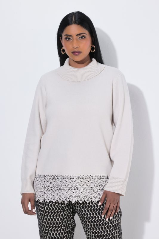 Scalloped Lace Trim Turtleneck Sweater
