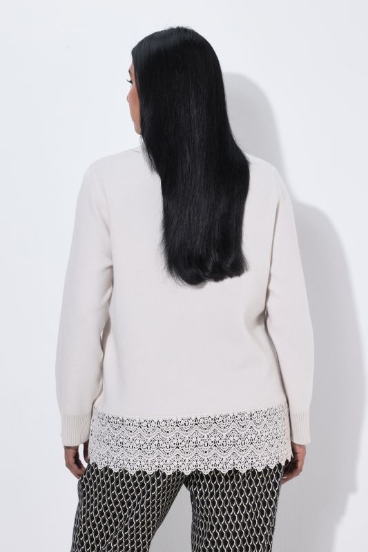 Scalloped Lace Trim Turtleneck Sweater