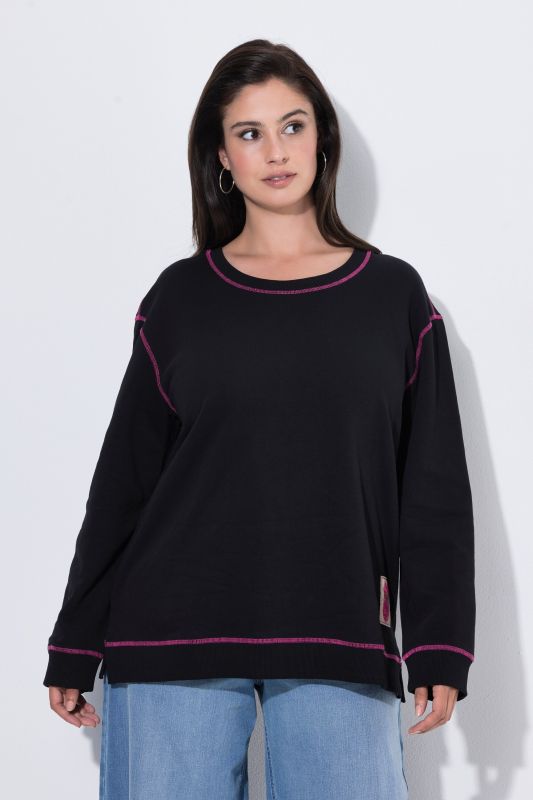 Pink Stitching Dropped Shoulder Sweatshirt