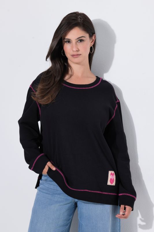 Pink Stitching Dropped Shoulder Sweatshirt