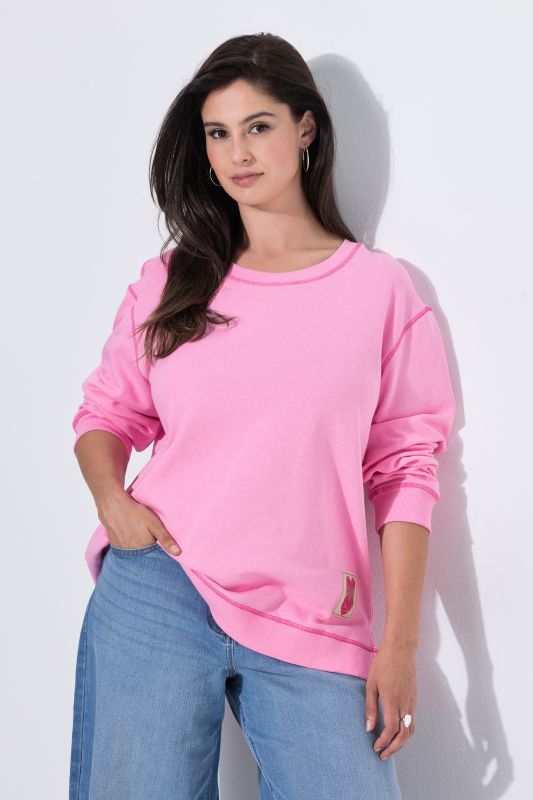 Pink Stitching Dropped Shoulder Sweatshirt