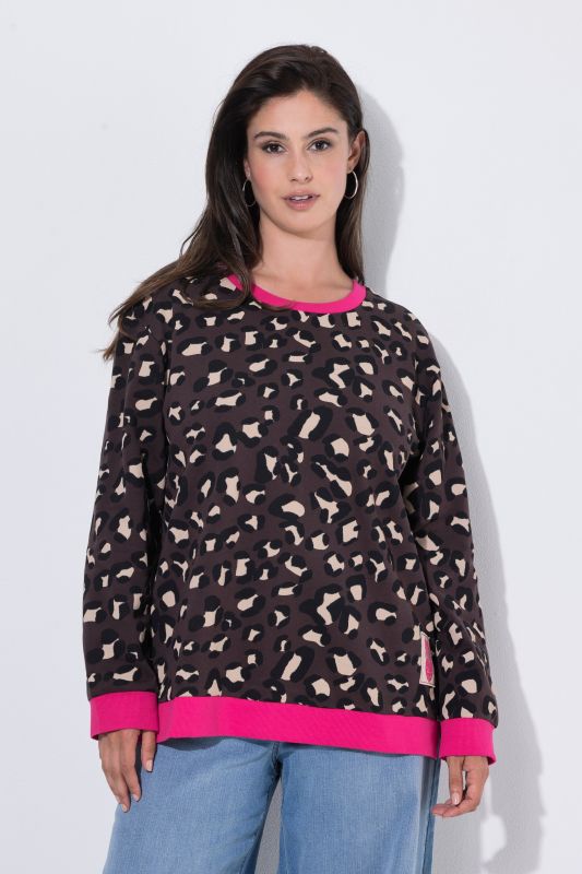 Leopard Print Contrast Cuff Sweatshirt
