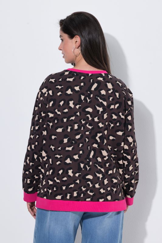 Leopard Print Contrast Cuff Sweatshirt