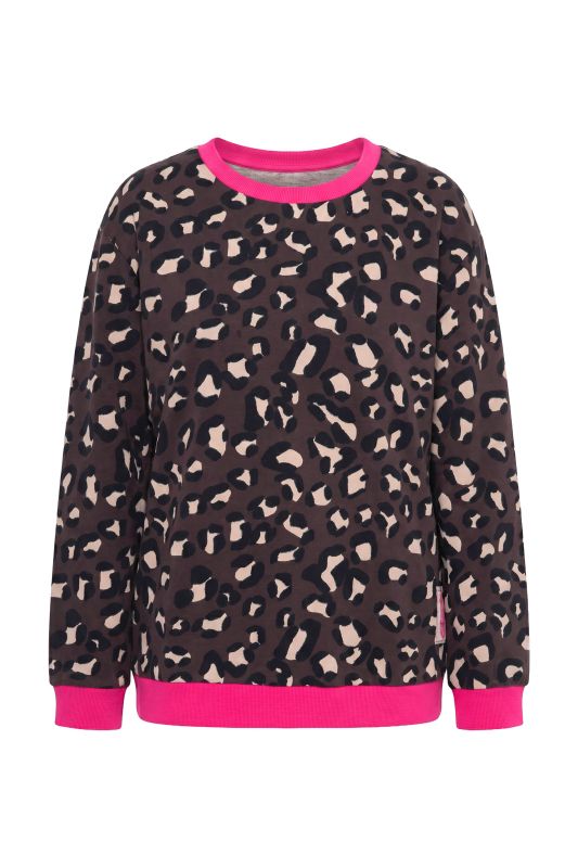 Leopard Print Contrast Cuff Sweatshirt