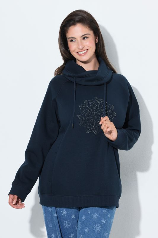 Rhinestone Snowflake Drawstring Turtleneck Sweatshirt