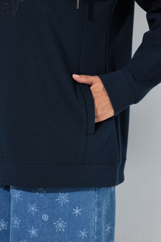Rhinestone Snowflake Drawstring Turtleneck Sweatshirt