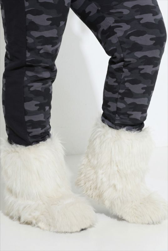 Faux Fur-Lined Allover Print Onesie Pajamas