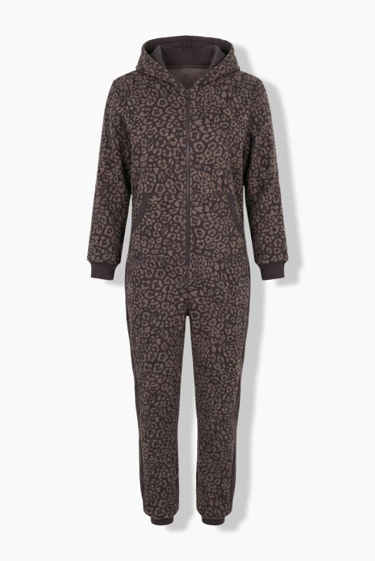 Faux Fur-Lined Allover Print Onesie Pajamas