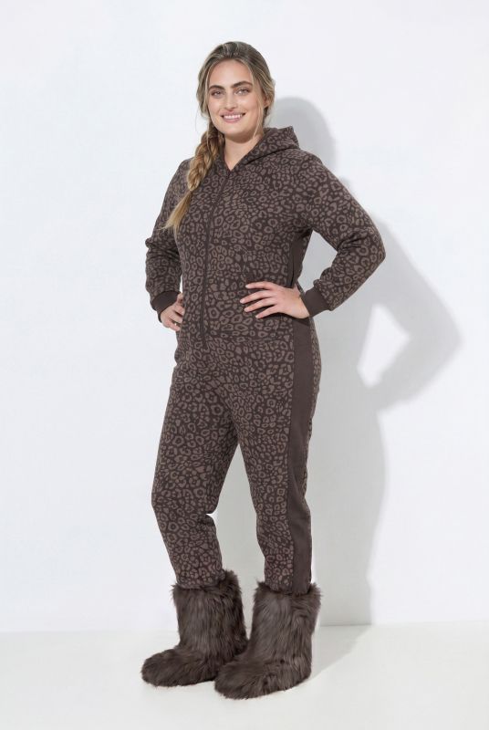 Faux Fur-Lined Allover Print Onesie Pajamas