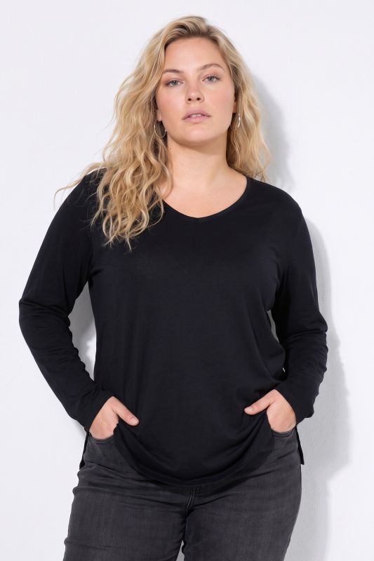 V-Neck Long Sleeve Basic Cotton Tee