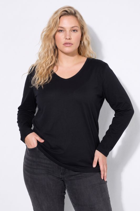 V-Neck Long Sleeve Basic Cotton Tee