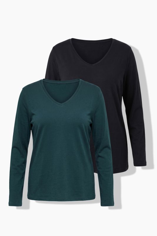 V-Neck Long Sleeve Basic Cotton Tee