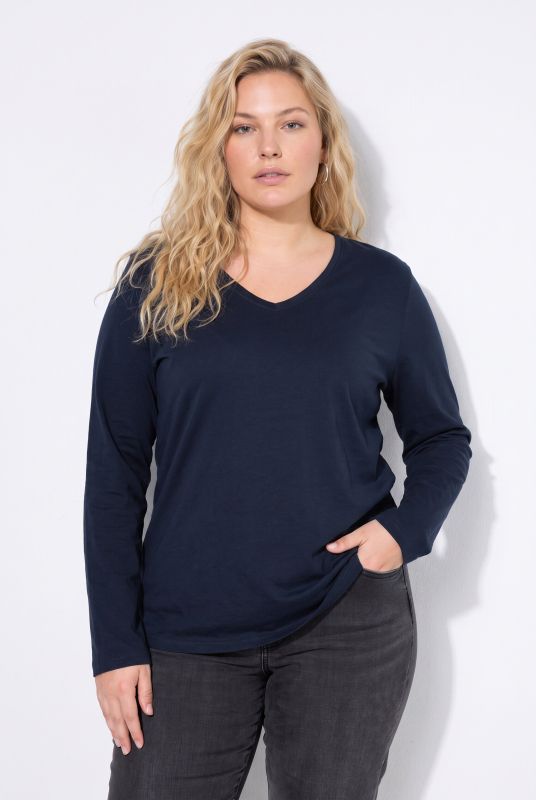 V-Neck Long Sleeve Basic Cotton Tee