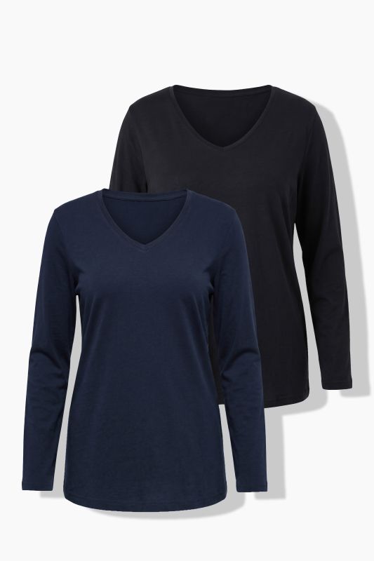 V-Neck Long Sleeve Basic Cotton Tee
