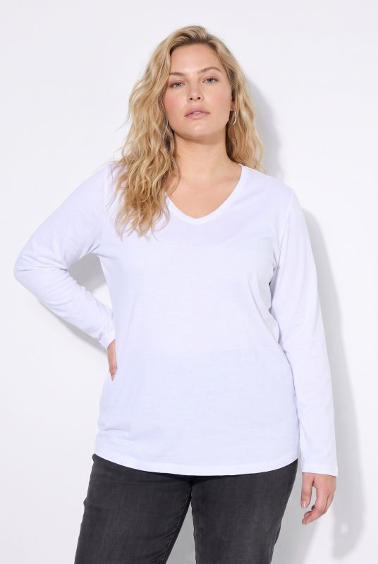 V-Neck Long Sleeve Basic Cotton Tee