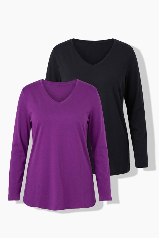 V-Neck Long Sleeve Basic Cotton Tee